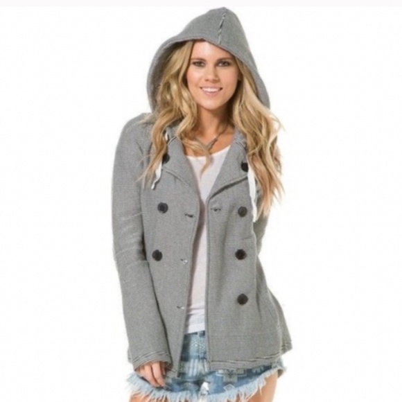 Roxy The Cuddle Hooded Jacket Striped Nautical Peacoat size XL - Picture 1 of 11
